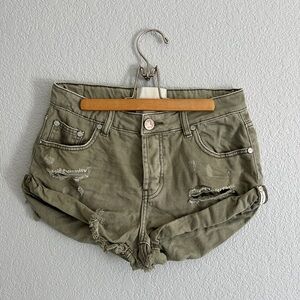 One Teaspoon Army Green Denim Cutoff Shorts